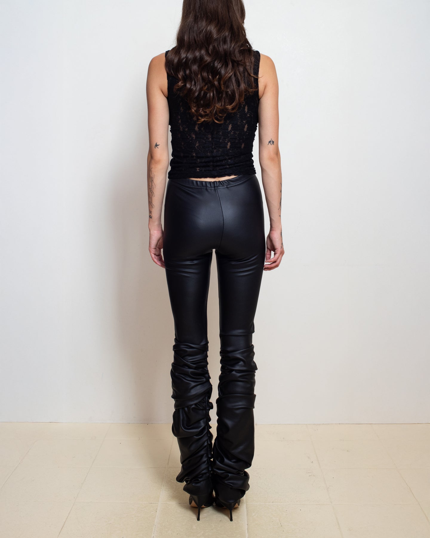Black Wet Look Gathered Leggings